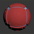 Red Sphere Design With Blue Stripe And Metal Components On Smooth Surface 3d model