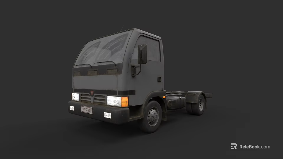 Gray Commercial Truck With Single Cab Chassis Front View On Black Background 3d model 