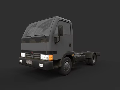 Gray Commercial Truck With Single Cab Chassis Front View On Black Background 3d model