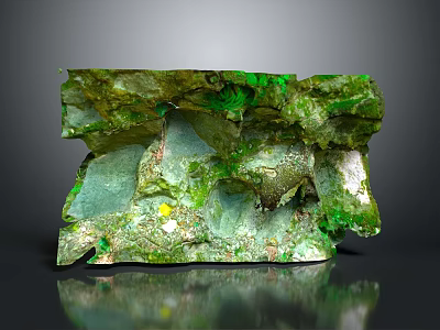 Natural Terrain with Green Moss Covered Rock Surface and Small Yellow Spots and Natural Indentations 3d model