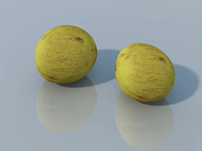 Two Yellow Brown Textured Balls On Smooth Surface With Reflections 3d model