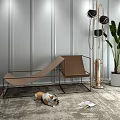 Modern Brown Lounge Chair with Metal Frame Bulldog on Gray Carpet Near Floor Lamp