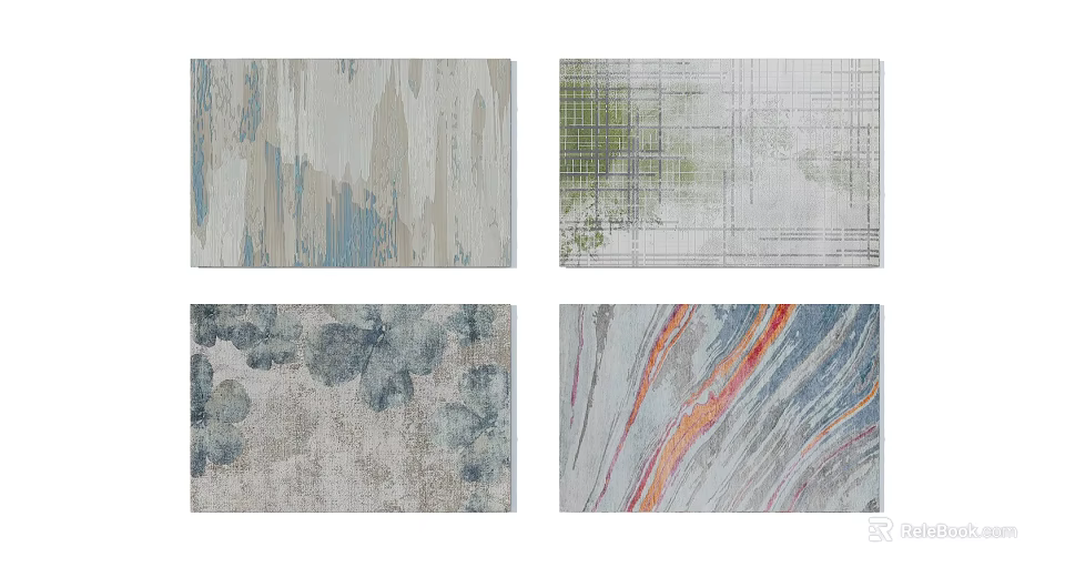 Square Carpets With Four Different Abstract Patterns And Textured Designs For Living Room 3d model