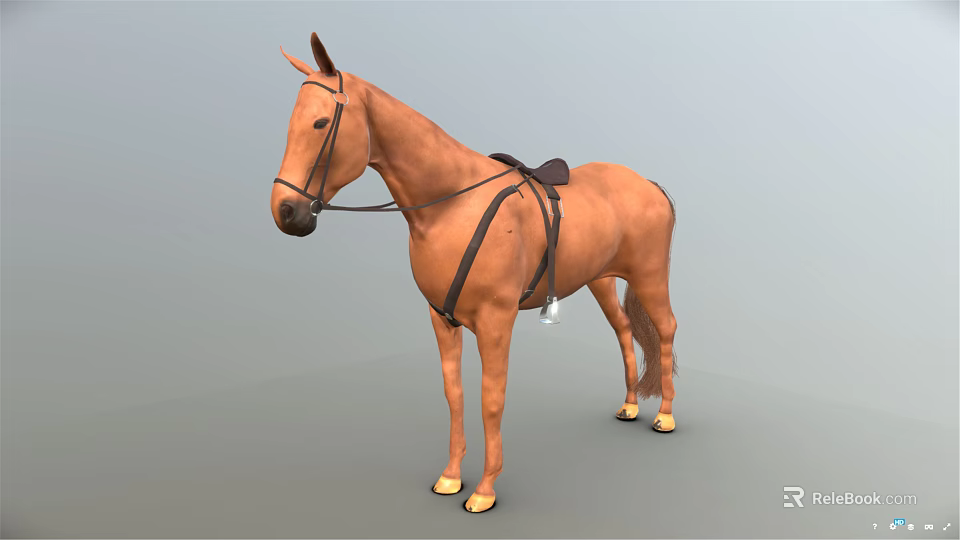 Brown Horse With Saddle And Bridle Standing In Neutral Background 3d model 