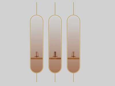 Stylish Three Hanging Oval Mirrors With Golden Frame And Middle Shelf For Home Decor 3d model