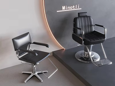 Elegant Black Leather Leisure Chairs With Sturdy Metal Frame And Comfortable Design 3d model