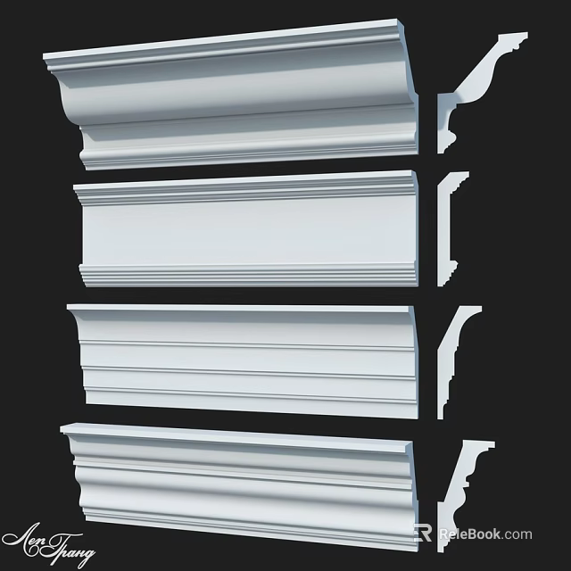 White Decorative Moldings With Various Profiles For Interior Design Projects 3d model 