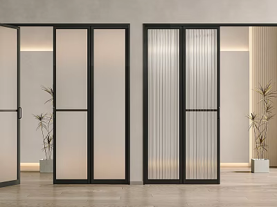Modern Sliding Doors With Black Frame Glass Panels In Living Space Interior Design 3d model