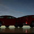 Two Red Sports Cars Parked Side By Side With Sleek Design And Shiny Reflections