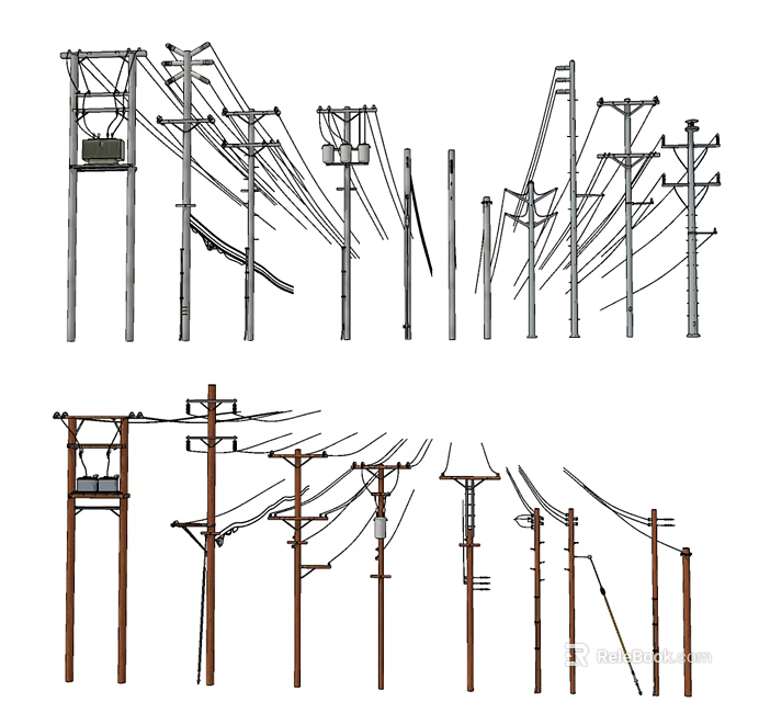 Different Road Infrastructure Designs Featuring Electric Utility Poles And Overhead Wires 3d model 