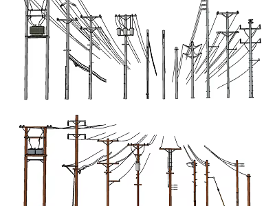 Different Road Infrastructure Designs Featuring Electric Utility Poles And Overhead Wires 3d model
