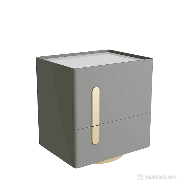 Modern Gray Bedside Cabinet With Gold Handle And Sleek Design 3d model
