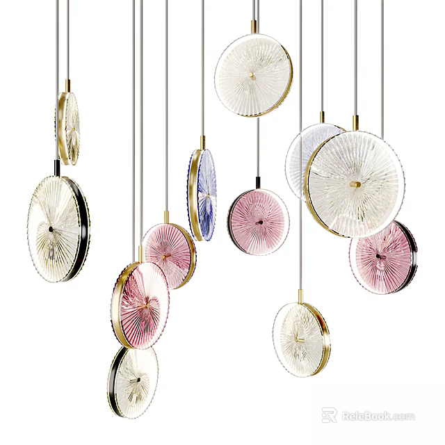 Colorful Decorative Chandeliers With Circular Design And Metallic Accents Hanging In Modern Room 3d model 