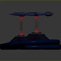 Futuristic Pink And Black Floating Device With Blue Circular Base And Three Red Pillars