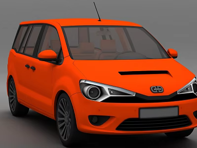 Orange Compact MPV Car with Black Wheels Front Grille Design and Roof Antenna 3d model