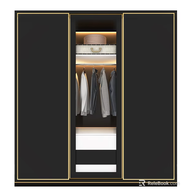 Modern Wardrobe Interior Design With Hanging Clothes Drawers And Storage Shelves 3d model 
