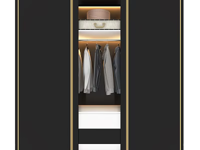 Modern Wardrobe Interior Design With Hanging Clothes Drawers And Storage Shelves 3d model
