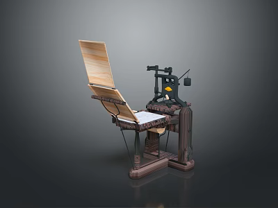 Antique Wooden Mechanical Device Featuring Metal Parts And Hand Operated Mechanism 3d model