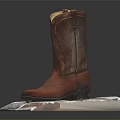 Classic Brown Leather Cowboy Boots Placed On Neat Stack Of Colorful Banknotes
