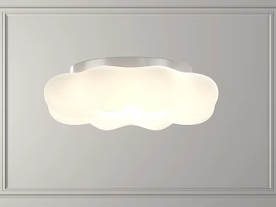 Modern Cloud Shaped White Ceiling Lamp With Soft Lighting On Gray Ceiling 3d model