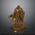 Detailed Golden Knight Statue With Armor Cloak Sword Shield And Base
