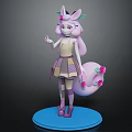 Pink Haired Girl Character With Rabbit Companion Flower Decorations And Blue Base