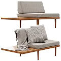Modern Single Sofa With Wooden Frame Gray Cushion Checkered Pillow And Knit Blanket
