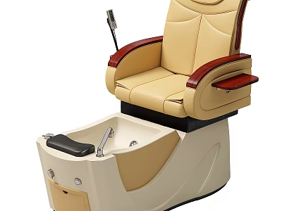 Beige Leather Pedicure Massage Chair With Wooden Armrests And Foot Basin 3d model