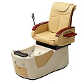 Beige Leather Pedicure Massage Chair With Wooden Armrests And Foot Basin