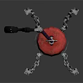 Red Gas Cylinder Secured With Metal Chains And Black Hose