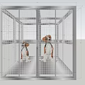 Cube Shaped Metallic Cage Decorative Ornament Set With Two Dolls Inside