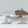 Modern Dining Table Combination With White And Wooden Tops Metal Legs And Chairs