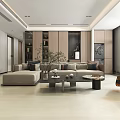 Modern Living And Dining Room Interior Design With Sofa Coffee Table Plant And Wooden Cabinets