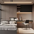 Modern Tatami Bedroom With Wooden Backdrop Desk Books And Blinds