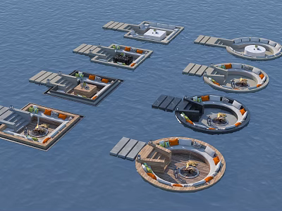 Floating Public Chairs With Various Shapes And Modern Design On Water 3d model