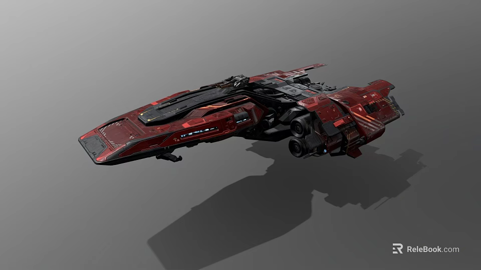 Red Futuristic Interstellar Spaceship With Complex Cosmic Design And Advanced Structure 3d model 