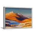 Landscape Paintings With Orange Mountains Blue Lake Yellow Vegetation Orange Sky Green Forest On Wall