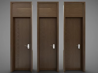 Dark Brown Wooden Hinged Doors With Geometric Patterns And Silver Handles 3d model