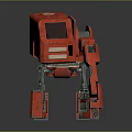 Red Mechanical Robot With Industrial Legs And Vintage Arm Design