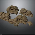 Brown Burlap Sacks Stacked In Multiple Piles On Dark Background