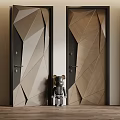 Stylish Modern Swing Door with Geometric Wooden Patterns and Brown Frames 3d model