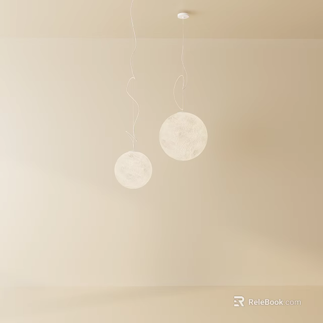 Two Circular Modern Minimalist Pendant Lights Hanging In Light Beige Interior 3d model