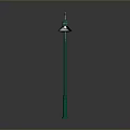 Green Street Lamps With Curved Arms And Green Shades On Lamp Posts
