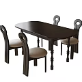 Dark Colored Oval Dining Table With Curved Backrest Chairs And Light Seats 3d model