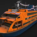 Orange Ferry With Decorative Banners And Signage