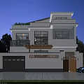 Modern Two Story Detached Villa Exterior With Large Windows Roof Greenery Garage And Wooden Door