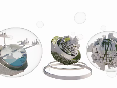 Commercial Equipment Featuring Transparent Spheres Urban Landscapes Greenery And Circular Structures 3d model