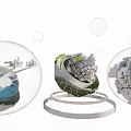 Commercial Equipment Featuring Transparent Spheres Urban Landscapes Greenery And Circular Structures