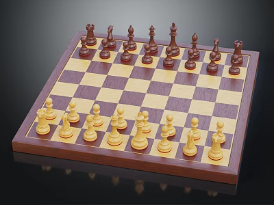 Engaging Chess Game Entertainment With Wooden Chessboard And Arranged Pieces 3d model