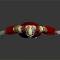 Game And Movie Character In Red Robe With Gold Accents Silver Helmet And Metallic Gloves